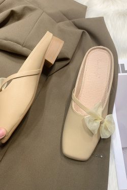 Women's Elegant Bow Low-Heeled Closed-Toe Sandals - Soft-Bottom Comfortable Square-Toe Design