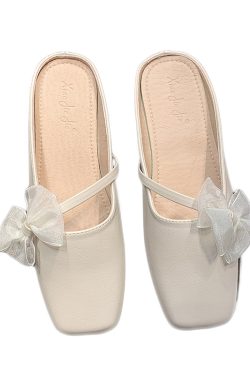 Women's Elegant Bow Low-Heeled Closed-Toe Sandals - Soft-Bottom Comfortable Square-Toe Design