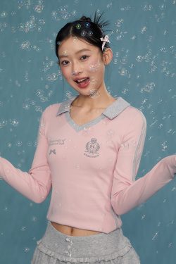 Women's Elegant V-Neck Slim Long Sleeve Top - 2024 Spring Autumn Shoulder T-Shirt, Perfect Base Layer for Casual and Chic Looks