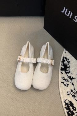Women's Fleece Lamb Wool Single Shoes - Autumn Winter Fairy-Style Fluffy Cotton Footwear, Versatile Cozy Fashion