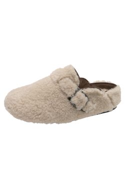 Women's Fluffy Lamb Wool Slippers for Autumn Winter 2024 - Warm Thickened Slip-On Flat Bottom Covered Toe Comfort