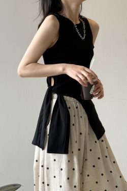 Women's French Irregular Lace-Up Sleeveless Vest - Loose High-End Summer Strap Top 2025, Trendy Y2K Fashion