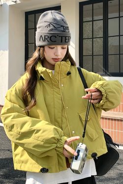Women's Green Outdoor Work Parka Down Jacket - 2024 Winter Korean-Style Thick Short Coat for Petite Sizes
