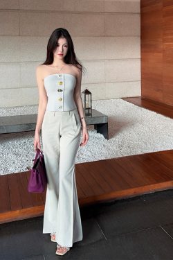Women's High-Waisted Gray-Blue Flared Jeans, Slimming Bell-Bottom Pants, Trendy Y2K Style Trousers