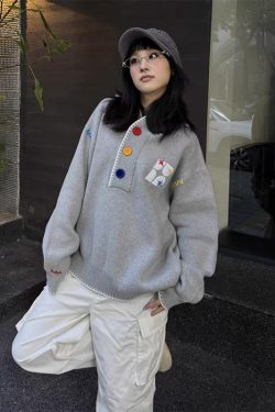 Women's Hooded Knitted Sweater Coat, American Vintage Style, Loose Fit, Spring Autumn Layering, Dopamine Button Design