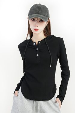 Women's Hooded Long Sleeve T-Shirt - 2025 Spring Slim Fit Sweatshirt, Trendy Base Top for Y2K and Korean Style Fashion