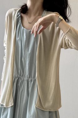 Women's Ice Silk Long Sleeve Sun Protection Cardigan - Lightweight Loose Knit Shawl Top for Summer 2025