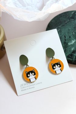 Women's Japanese Ukiyo-e Cat Daisy Stud Earrings - Trendy Cute Girly Fresh Style for 2019