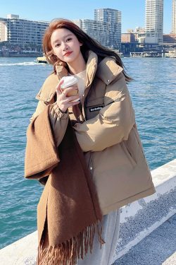 Women's Khaki Hooded Down Jacket, 2024 Winter New Style, Loose Fit, College Style, 90% White Duck Down, Petite Size