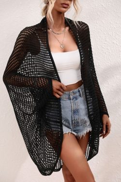 Women's Knitted Bikini Cover-Up Cardigan Shawl - Hollow Beach Seaside Sun Protection for European and American Vacations
