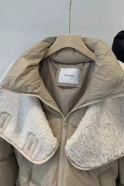 Women's Korean Style Spliced Lamb Wool Down Jacket - 80% Duck Down, Autumn & Winter Short Coat