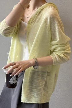Women's Lightweight Knitted Hooded Sun Protection Shirt - Loose Summer Cardigan Top for 2025, Perfect for Casual Outings