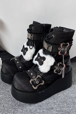 Women's Little Bone Cowboy Short Boots - Thick-Soled Martin Boots with Round Toe, Plush Subculture Y2K Style