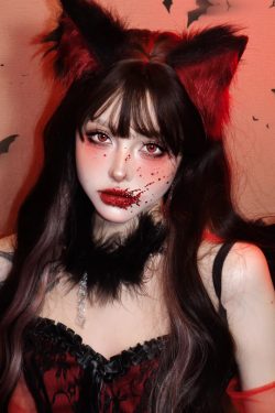 Women's Lolita Plush Beast Cat Ear Headband with Gloves and Necklace - Cute Halloween Costume Accessories
