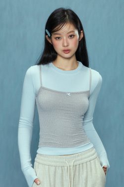 Women's Long Sleeve Fitted Two-Piece T-Shirt - Spring 2025 Style, Slimming and Versatile, Perfect for Casual or Layering