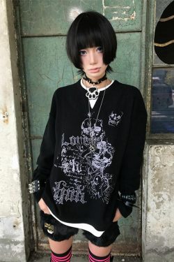 Women's Long Sleeve Skull Print T-Shirt, Y2K Fake Two-Piece Design, American Punk Style, Trendy Spring Fashion