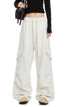 Women's Loose American Style Work Pants with Big Pockets, Slimming Draped Straight Leg Design for Casual and Dance Wear, Trendy Fashion