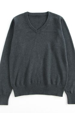 Women's Loose College Style V-Neck Pullover Sweater - Versatile Long Sleeve Early Autumn Layer with Pudding Bear Design