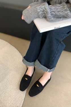 Women’s Low-Heeled Flat Suede Loafers - Slip-On Moccasins for Spring & Autumn, Chic Casual Footwear