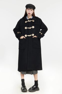 Women's Mid-Length Korean Vintage College Style Woolen Coat with Horn Buttons for Petite Size - 2025 Collection