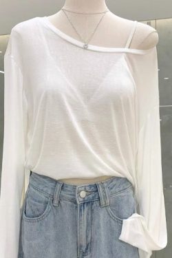 Women's Off-Shoulder Long Sleeve Loose T-Shirt - European Style, Air Conditioning, Sun Protection - Summer Fashion Essential