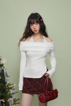 Women's Off-the-Shoulder Long Sleeve Lace T-Shirt - White Base Layer Top for Autumn and Winter 2024, Stylish 90s-Inspired Fashion