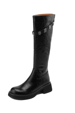Women's Over-the-Knee Knight Boots 2023 - Vintage Chunky Heel, Thick Sole, Genuine Leather, Round Toe, Belt Buckle Detail