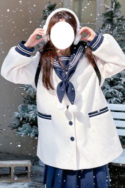 Women's Pink and White Woolen JK Uniform Set with Navy Collar - Cute Autumn Winter Top for Best Friends Fashion