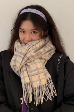 Women's Plaid Shawl Scarf - Versatile Two-in-One Imitation Cashmere Neck Warmer for Autumn and Winter, Trendy Korean Style Accessory