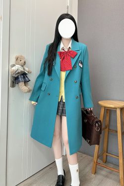 Women's Pudding Bear JK Uniform Woolen Coat - Textured Loose Fit Winter Outerwear, College Style, Small Size