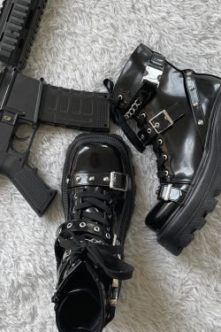 Women's Punk Dark Martin Boots - Thick Sole Short Motorcycle Boots for Autumn Winter - Trendy Transfer Student Style
