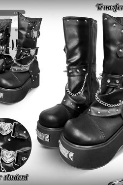 Women's Punk Style Gothic Platform Boots - Thick-Soled Round-Toe Knight Boots for Transfer Students - Nishino Ramen Original Ramen Design
