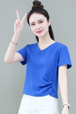 Women's Pure Cotton Slim-Fit V-Neck Cropped T-Shirt - Trendy Summer 2025 Style, Short Sleeve, Casual Chic Fashion
