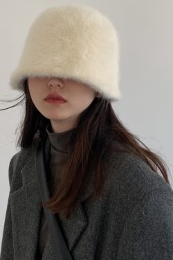 Women's Rabbit Fur Bucket Hat - Plush Fisherman's Style, Warm and Versatile Winter Accessory for Round Faces, Trendy Korean Fashion