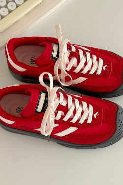 Women's Red Breathable Thick-Soled De Xun Shoes - Trendy Summer 2025 Little White Sneakers