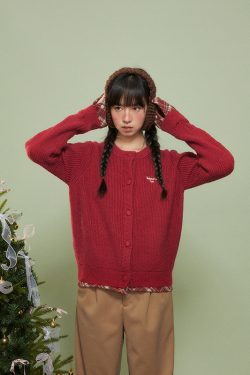 Women's Red Sweater Coat - Faux Two-Piece Knit Cardigan for Autumn & Winter, Loose Fit, High-End Feel, Cozy Layering Essential