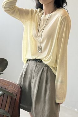 Women's Relaxed Fit Soft Long-Sleeve T-Shirt - Slimming Loose Base Top for Summer 2025, Lightweight Sun Protection