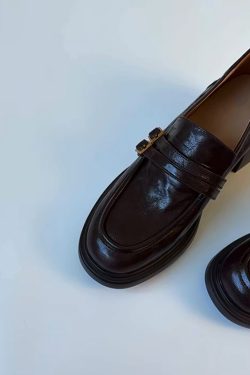 Women's Retro Brown Sheepskin Loafers 2025 - Slip-On British Style Chunky Heel Flats with Round Toe