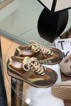 Women's Retro Color-Block Casual Sneakers - Thick-Soled Training Shoes for Sports and Running, 2025 New Style