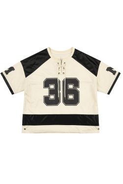 Women's Retro Ice Hockey Jersey - Embroidered Double Satin Mesh Short Sleeve T-shirt for a Sporty Y2K Look