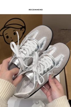 Women's Retro Silver Casual Sports Shoes - Versatile Thick-Soled Board Sneakers, 2024 Trendy Ins-Style Footwear