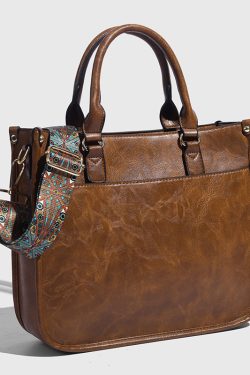 Women's Retro Tote Bag, Fashionable Versatile Shoulder Bag with Wide Strap, Stylish Crossbody Bag for Everyday Use