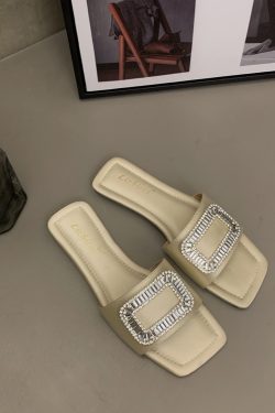 Women's Rhinestone One-Strap Sandals for Outdoor Wear, Non-Slip Simple Slippers, 2023 Trendy Summer Footwear