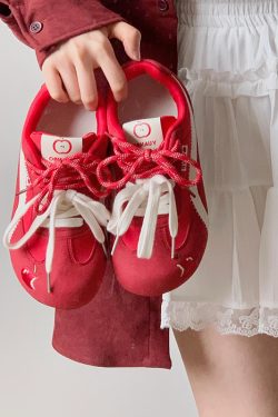 Women's Round-Toe Flat Casual Sneakers - 2025 Ugly Cute Red Duxun Shoes in Zhao Lusi Style, Versatile Y2K Fashion