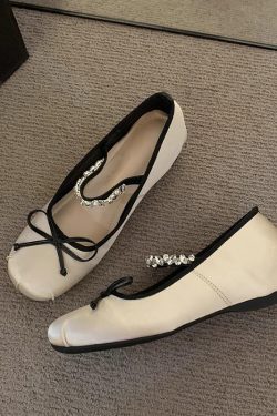 Women's Sheepskin Ballet Flats with Elegant Rhinestone One-Strap Bow - Height-Increasing Mary Jane Shoes for Chic Style