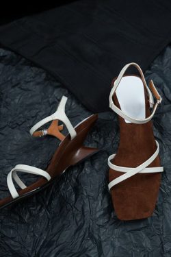 Women's Sheepskin High-Heeled Sandals 2024 - One-Strap Square Toe Open-Toe Irregular Heel for Summer Outdoor Style