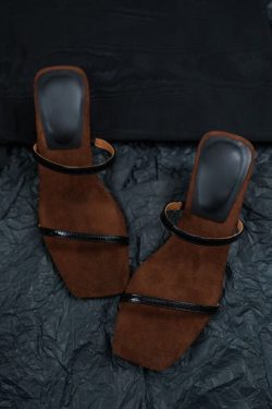 Women's Sheepskin High-Heeled Sandals 2024 - One-Strap Square Toe Open-Toe Irregular Heel for Summer Outdoor Style