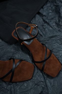 Women's Sheepskin High-Heeled Sandals 2024 - One-Strap Square Toe Open-Toe Irregular Heel for Summer Outdoor Style
