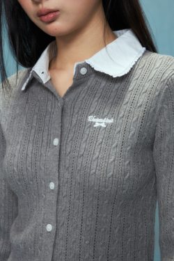 Women's Slim Fit Gray Knitted Two-Piece Cardigan Set - Short Style for Autumn and Winter 2024, Perfect for Cozy Layering