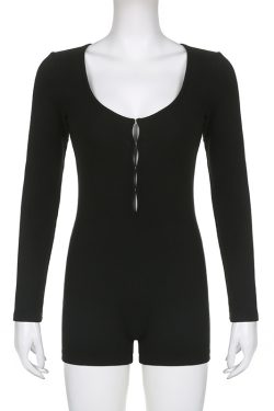 Women's Solid Color Hollow Slim Long Sleeve Jumpsuit - Autumn Fashion, European & American Style